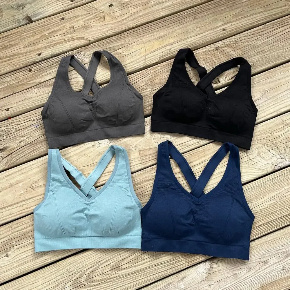 Women's Sports Bras 4 Pack Navy, Blue, Grey Black Size M. NWOT